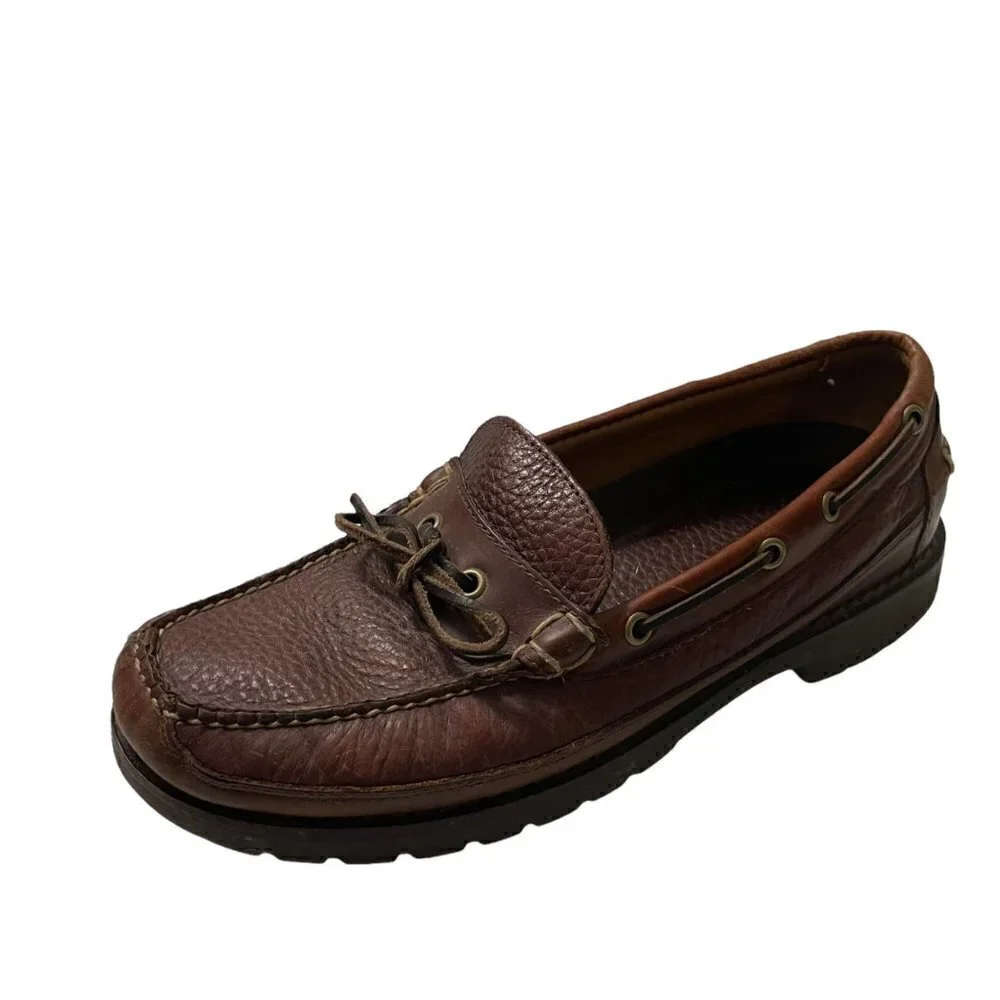 L.L. Bean Mens Brown Leather Allagash Academia Y2K Slip On Loafer Shoes Size 9